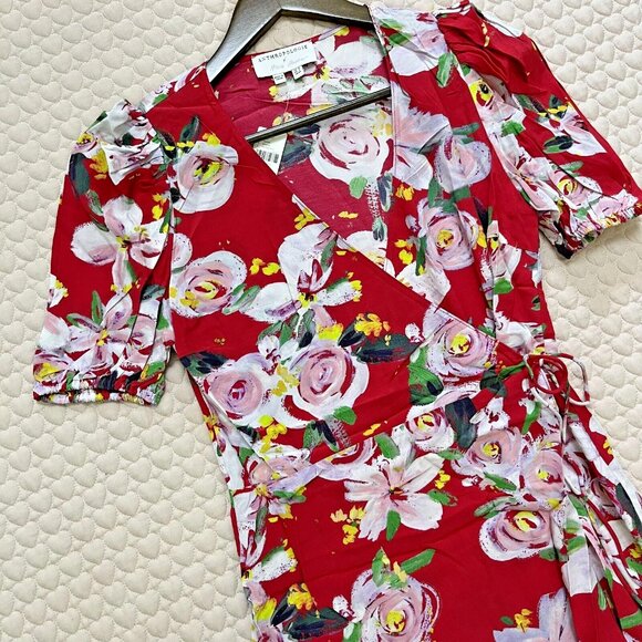 NWT Anthropologie Rosalia Red floral Wrap Midi Dress Size 6 - Picture 3 of 12